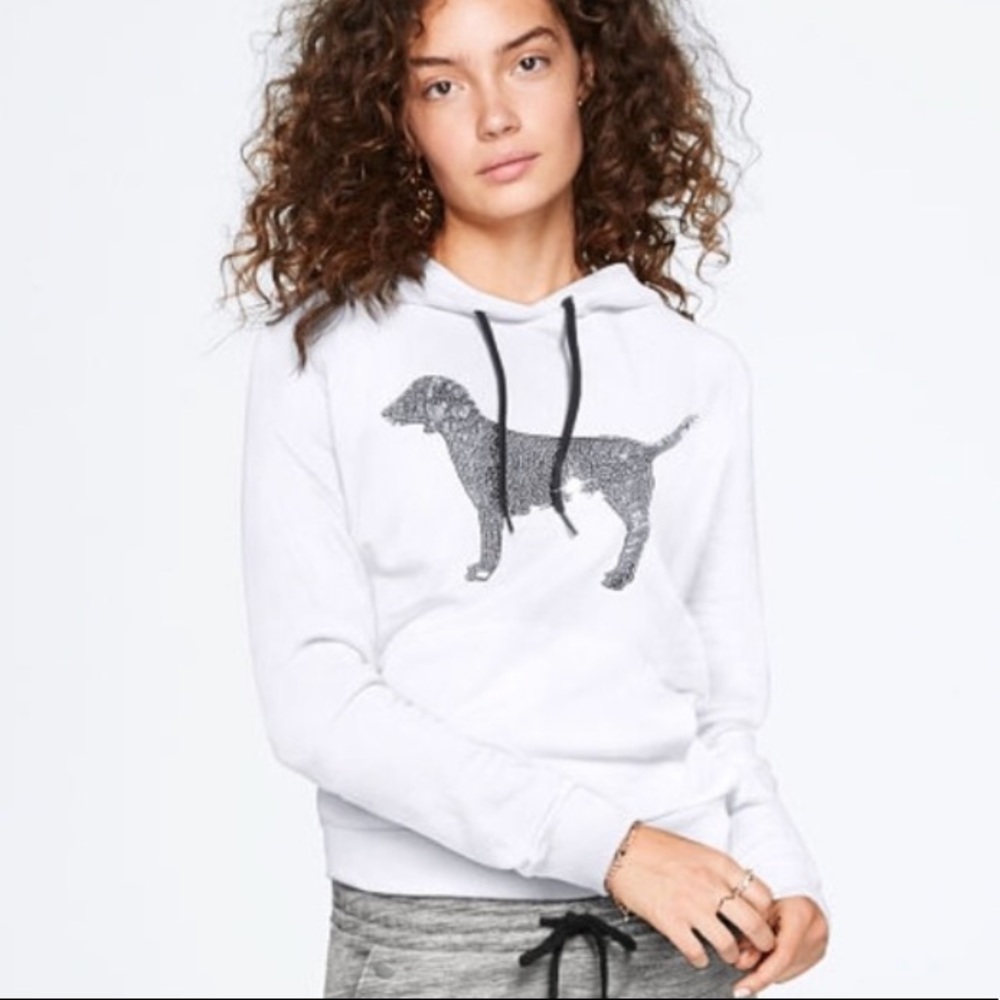 VS PINK Sequin Bling Perfect Pullover White